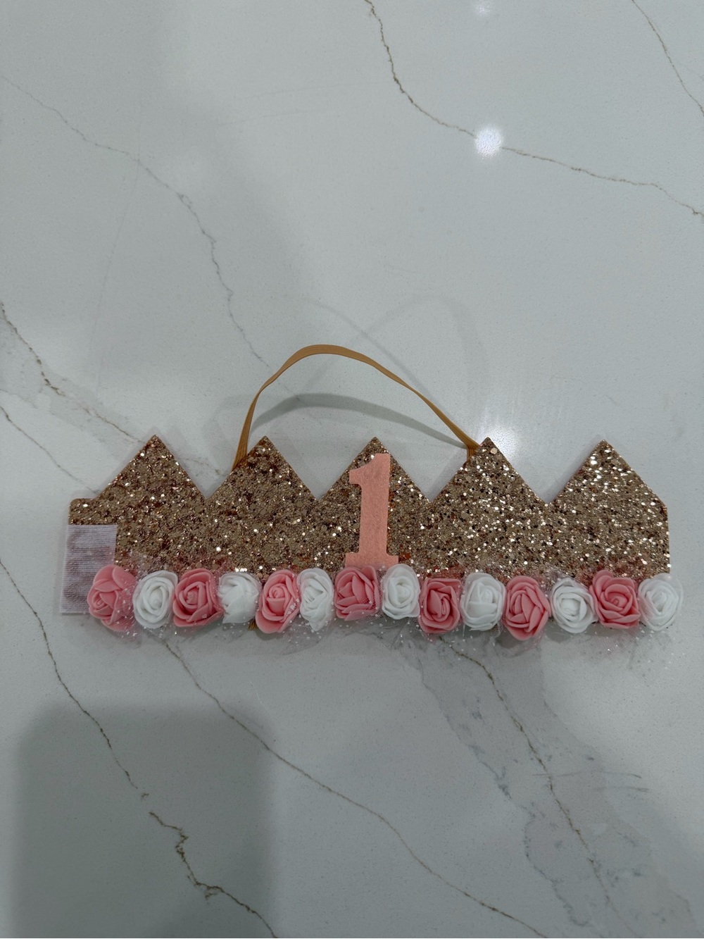 Glitter Rose Gold First Birthday Crown Headband for Kids